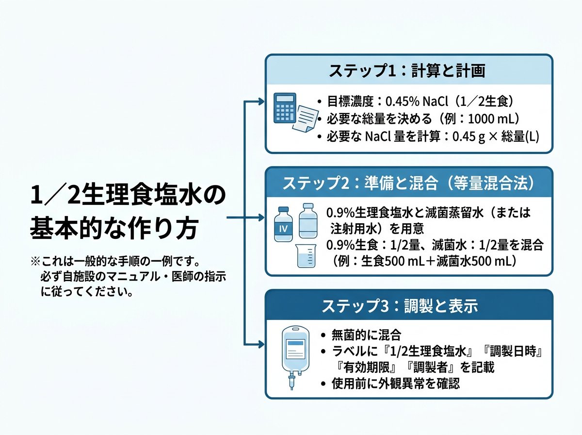 1/2生理食塩水の基本的な作り方