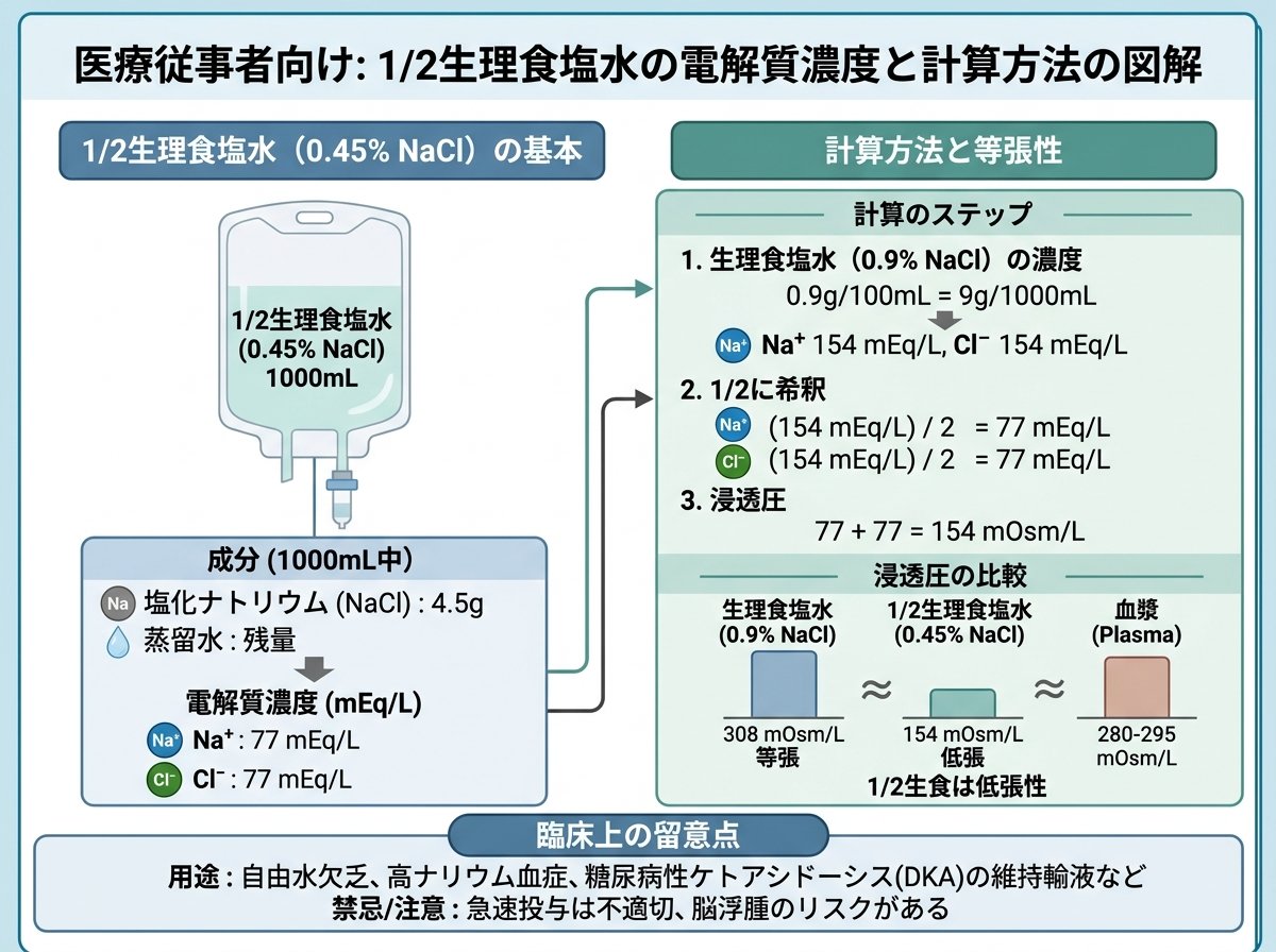 1/2生理食塩水の電解質濃度と計算方法