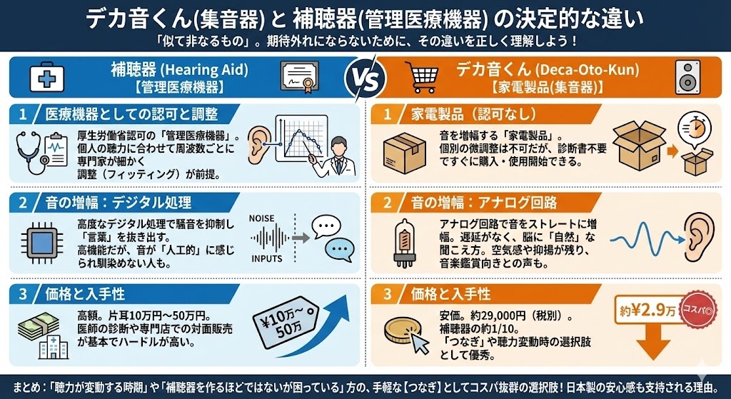 デカ音くんと補聴器の違い