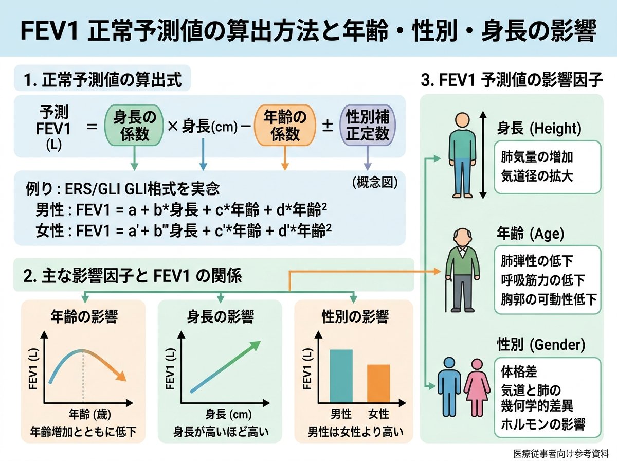 FEV1正常予測値の算出方法と年齢・性別・身長の影響