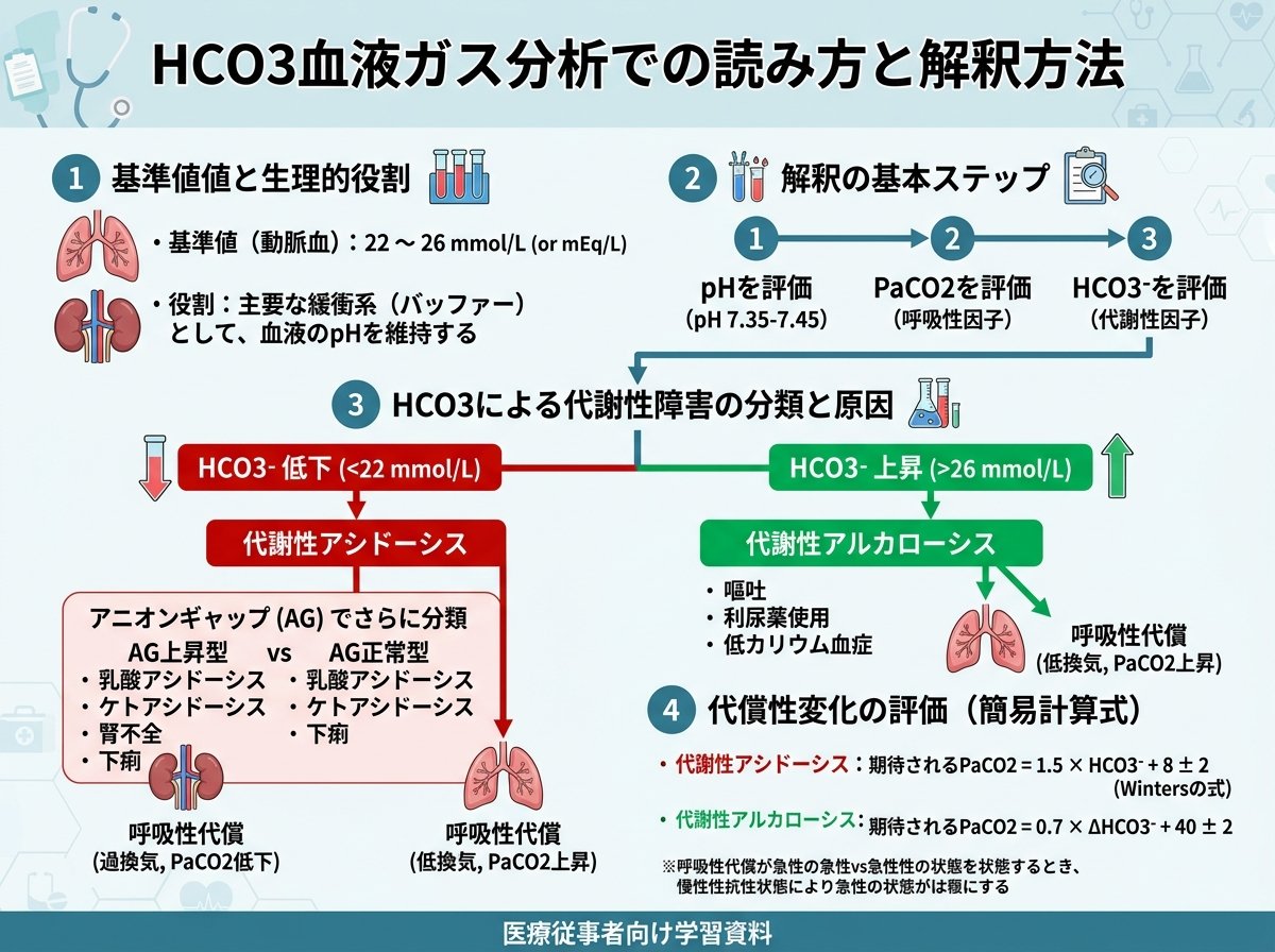 HCO3血液ガス分析での読み方と解釈方法