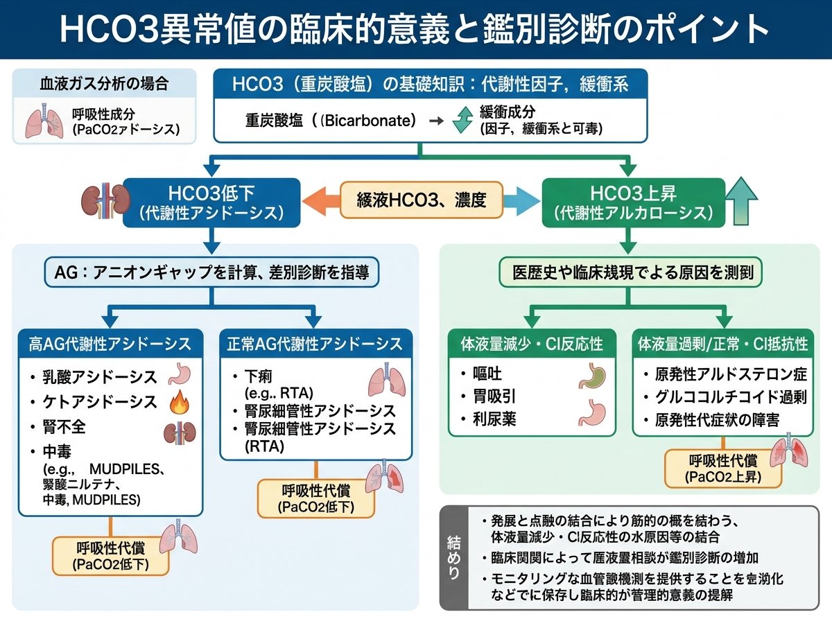 HCO3異常値の臨床的意義と鑑別診断のポイント