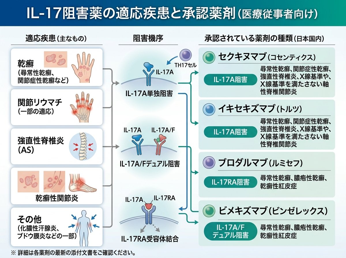 IL-17阻害薬の適応疾患一覧と承認されている薬剤の種類