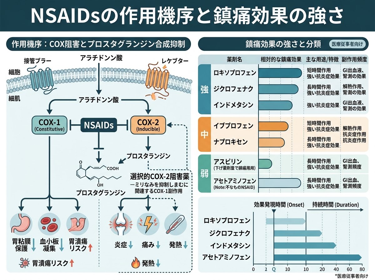 NSAIDs の作用機序と鎮痛効果の強さ