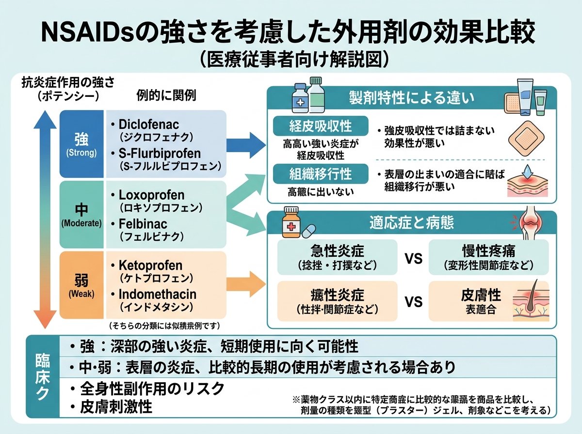NSAIDs の強さを考慮した外用剤の効果比較