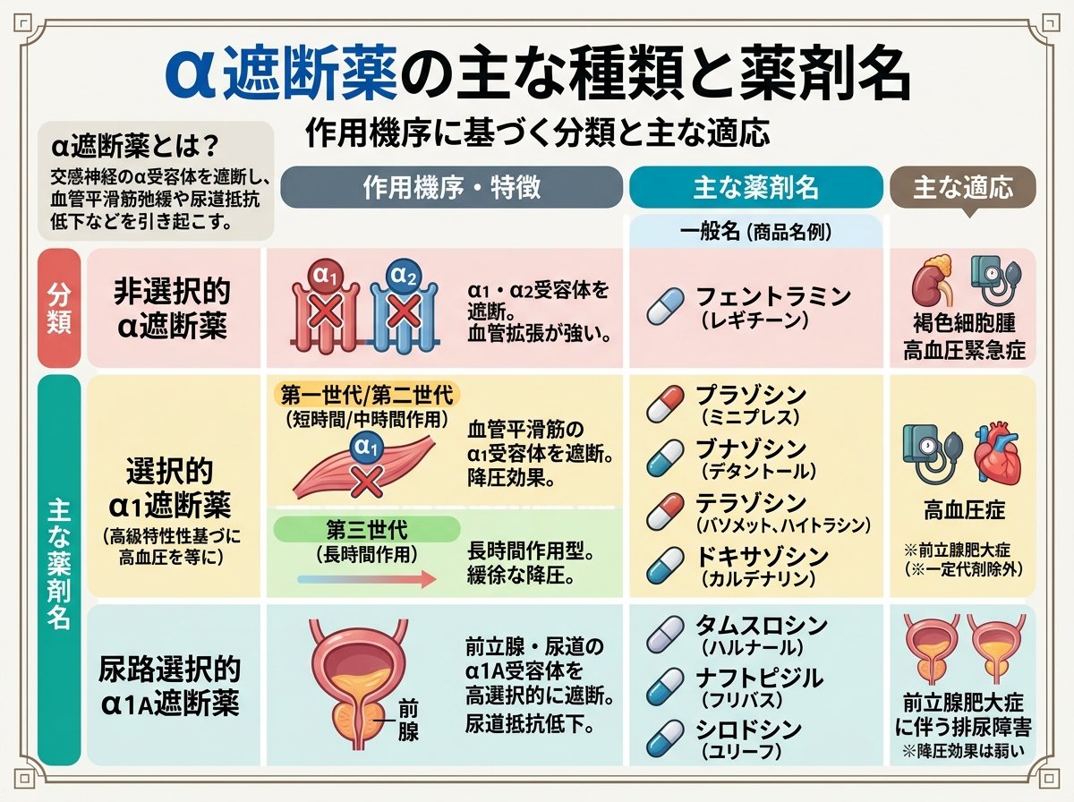 α遮断薬の主な種類と薬剤名
