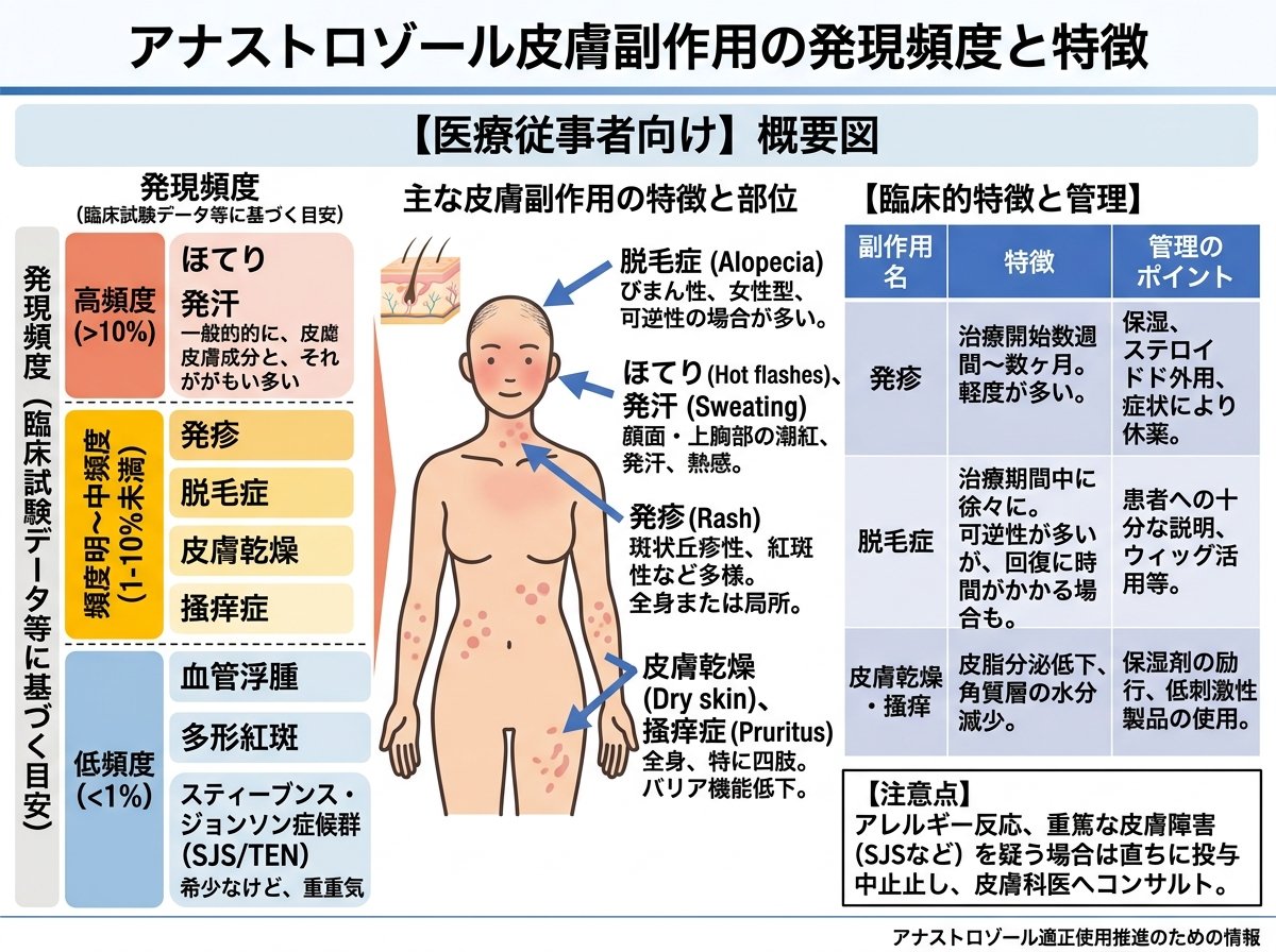 アナストロゾール皮膚副作用の発現頻度と特徴