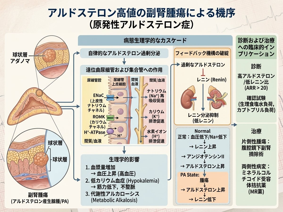 アルドステロン高値の副腎腫瘍による機序