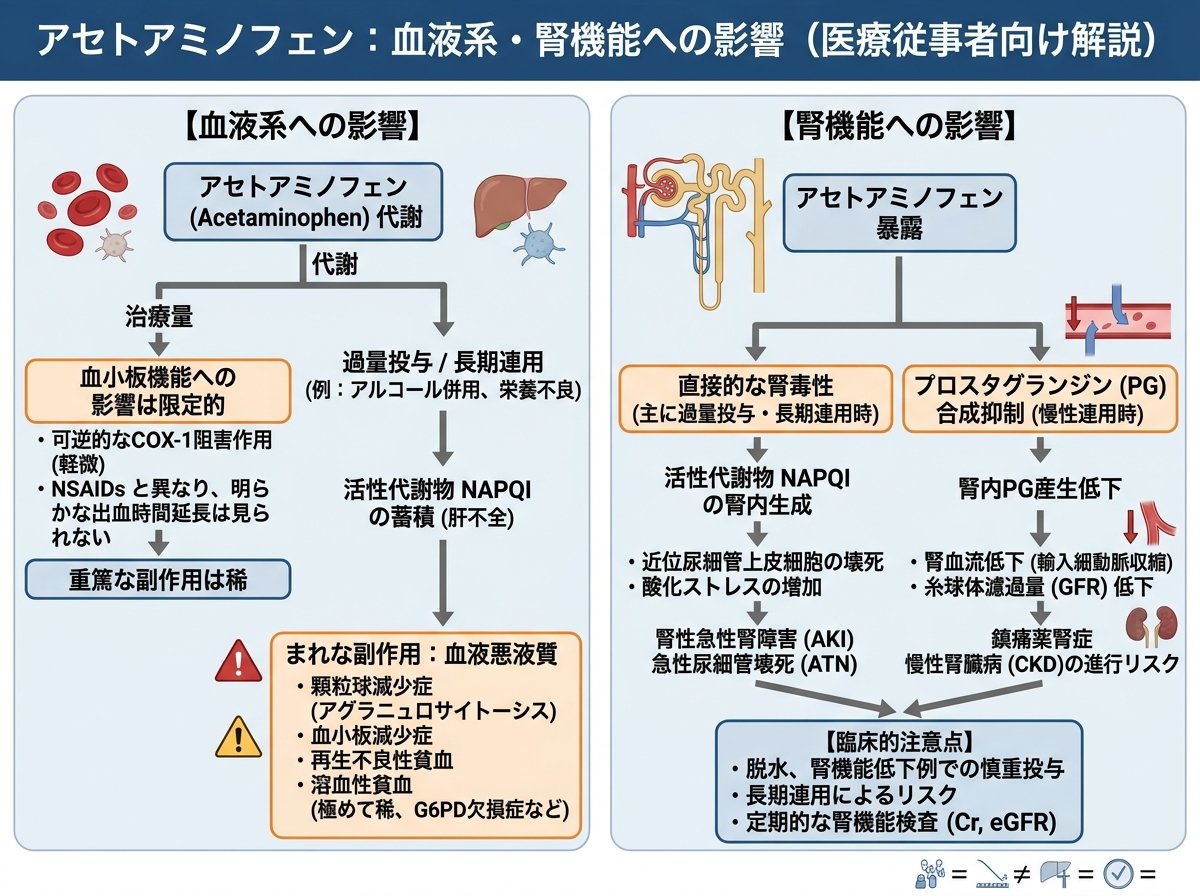 アセトアミノフェン血液系・腎機能への影響