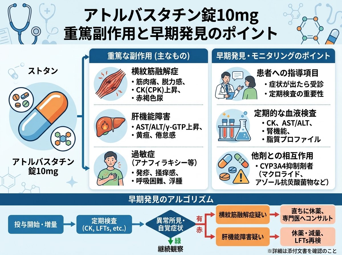 アトルバスタチン錠10mg 重篤副作用と早期発見のポイント