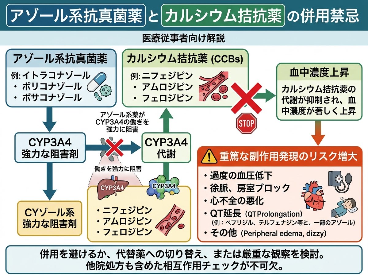 アゾール系抗真菌薬とカルシウム拮抗薬の併用禁忌