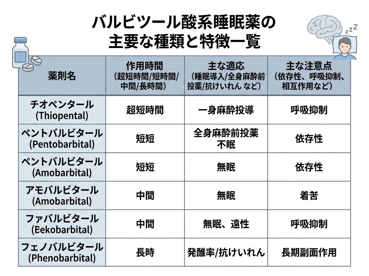 バルビツール酸系睡眠薬の主要な種類と特徴一覧