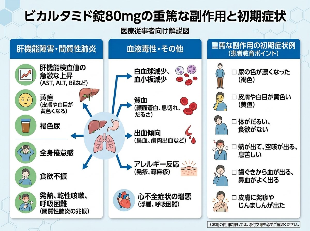 ビカルタミド錠80mgの重篤な副作用と初期症状