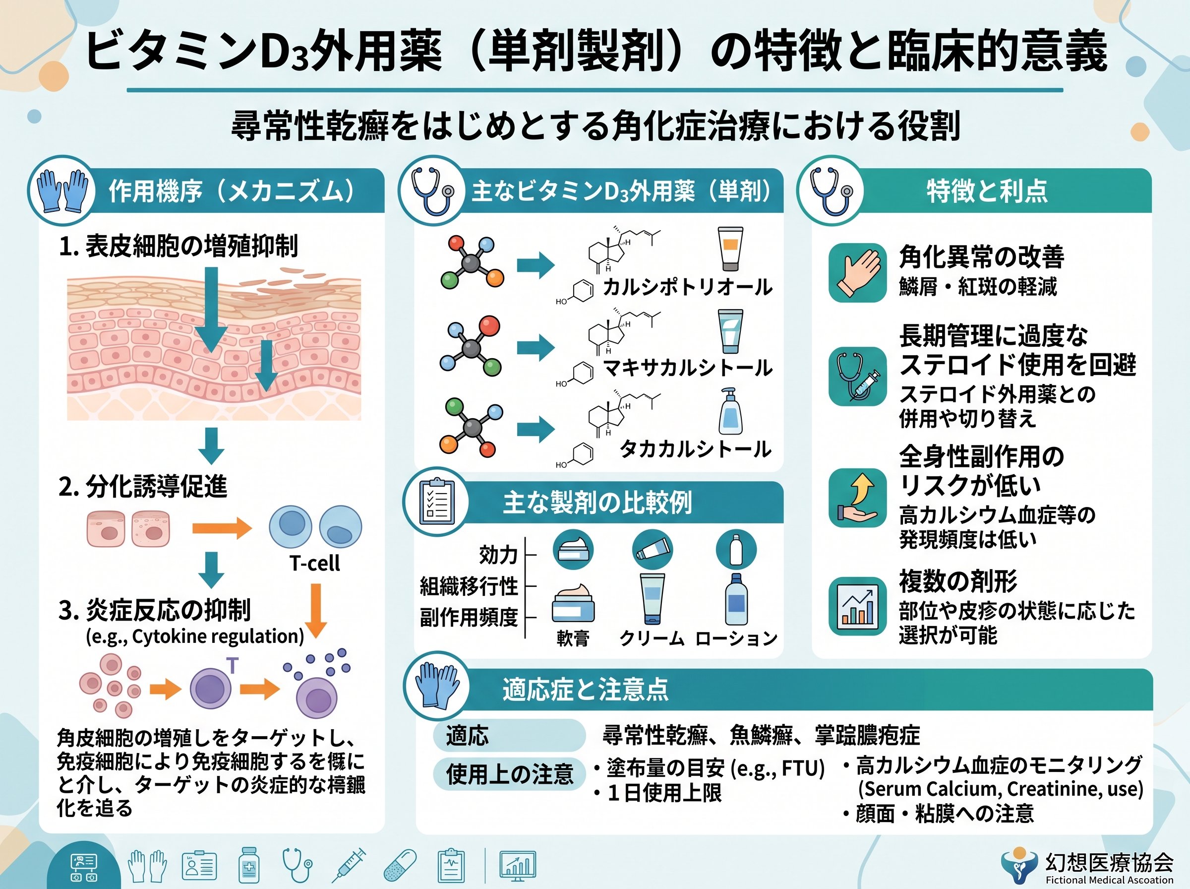 ビタミンD3外用薬の単剤製剤と特徴