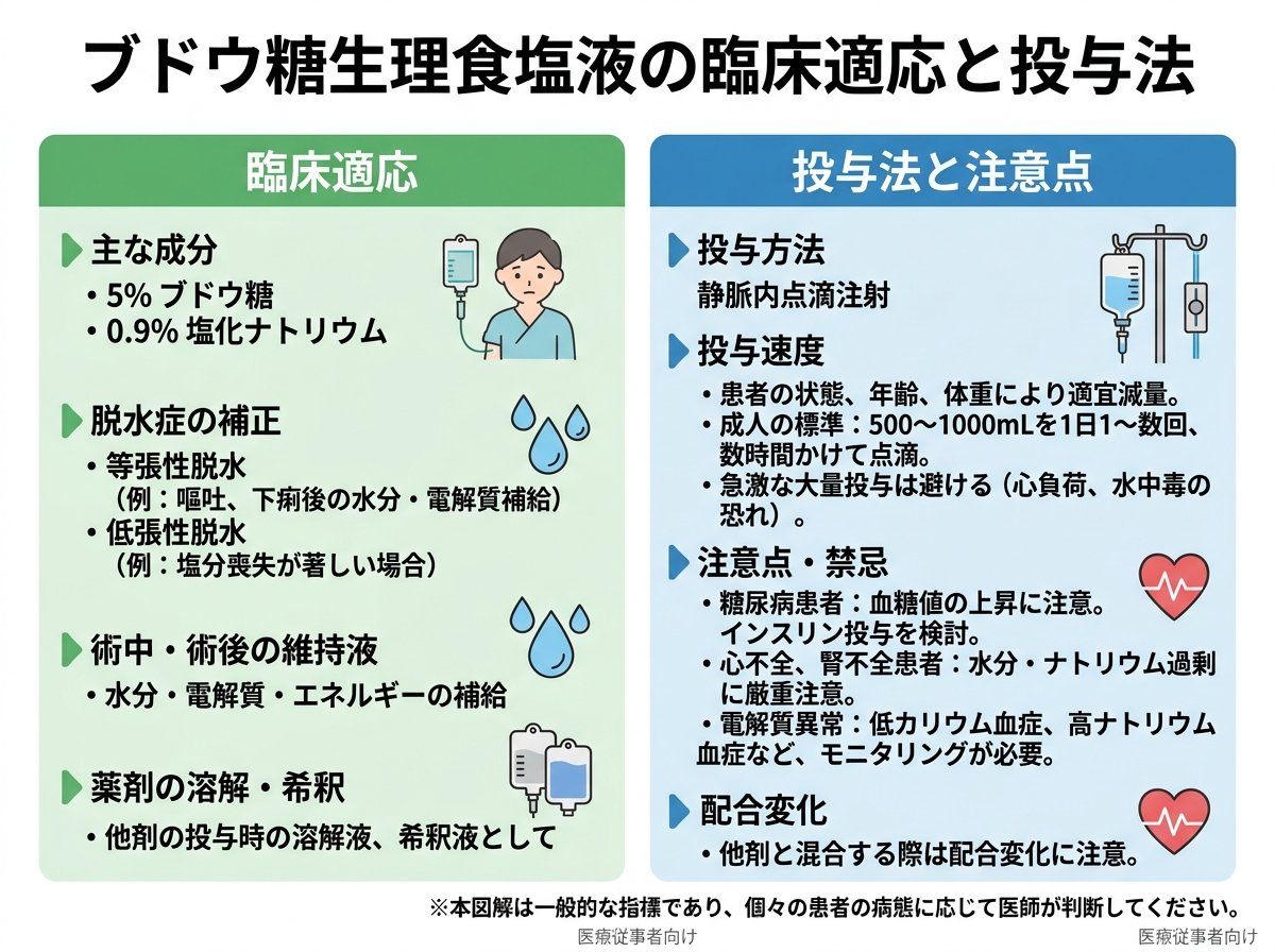 ブドウ糖生理食塩水の臨床適応と投与法