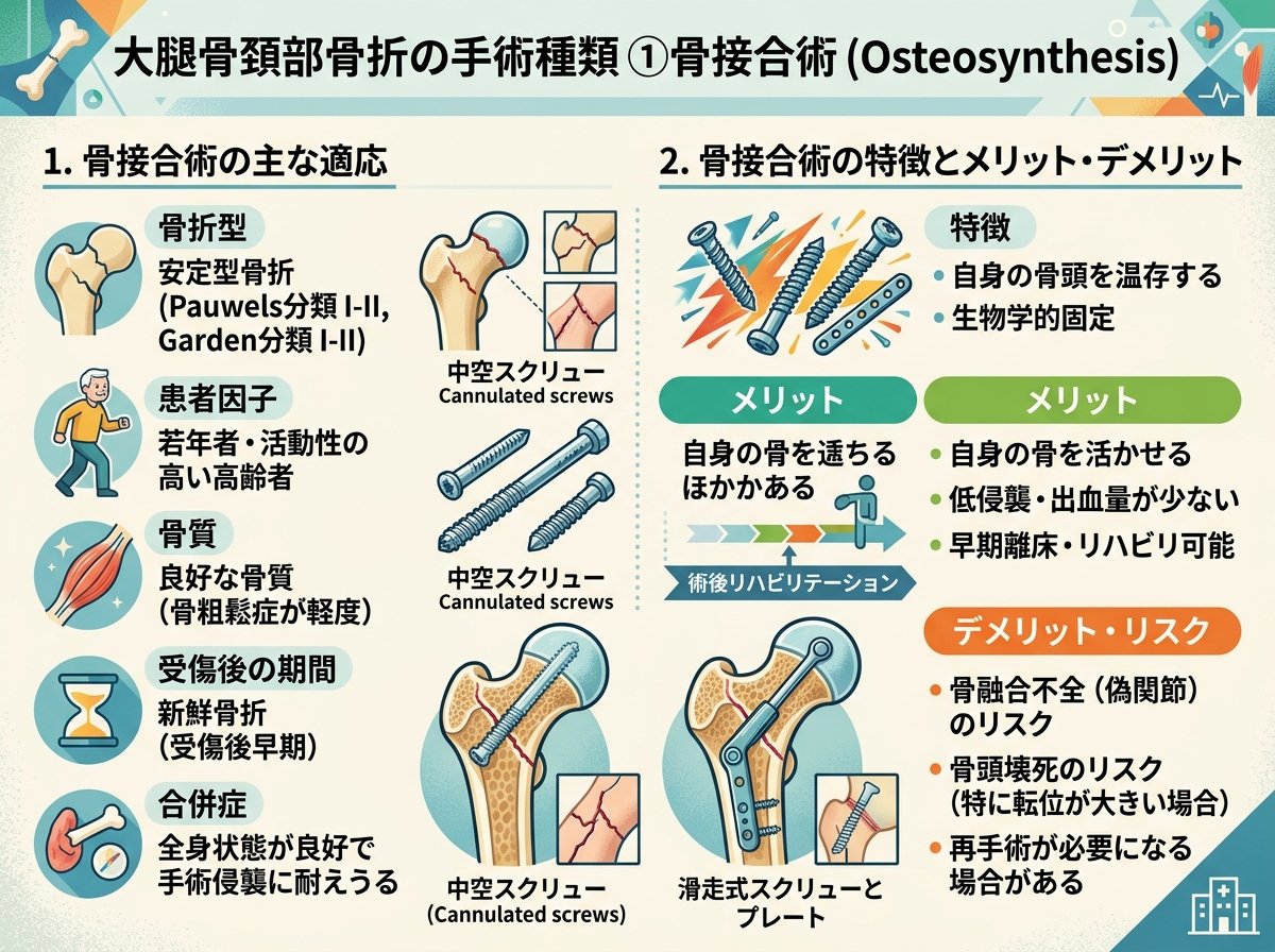 大腿骨頚部骨折の手術種類①骨接合術の適応と特徴
