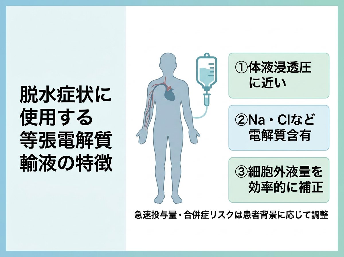 脱水症状に使用する等張電解質輸液の特徴
