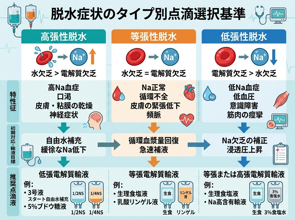 脱水症状のタイプ別点滴選択基準