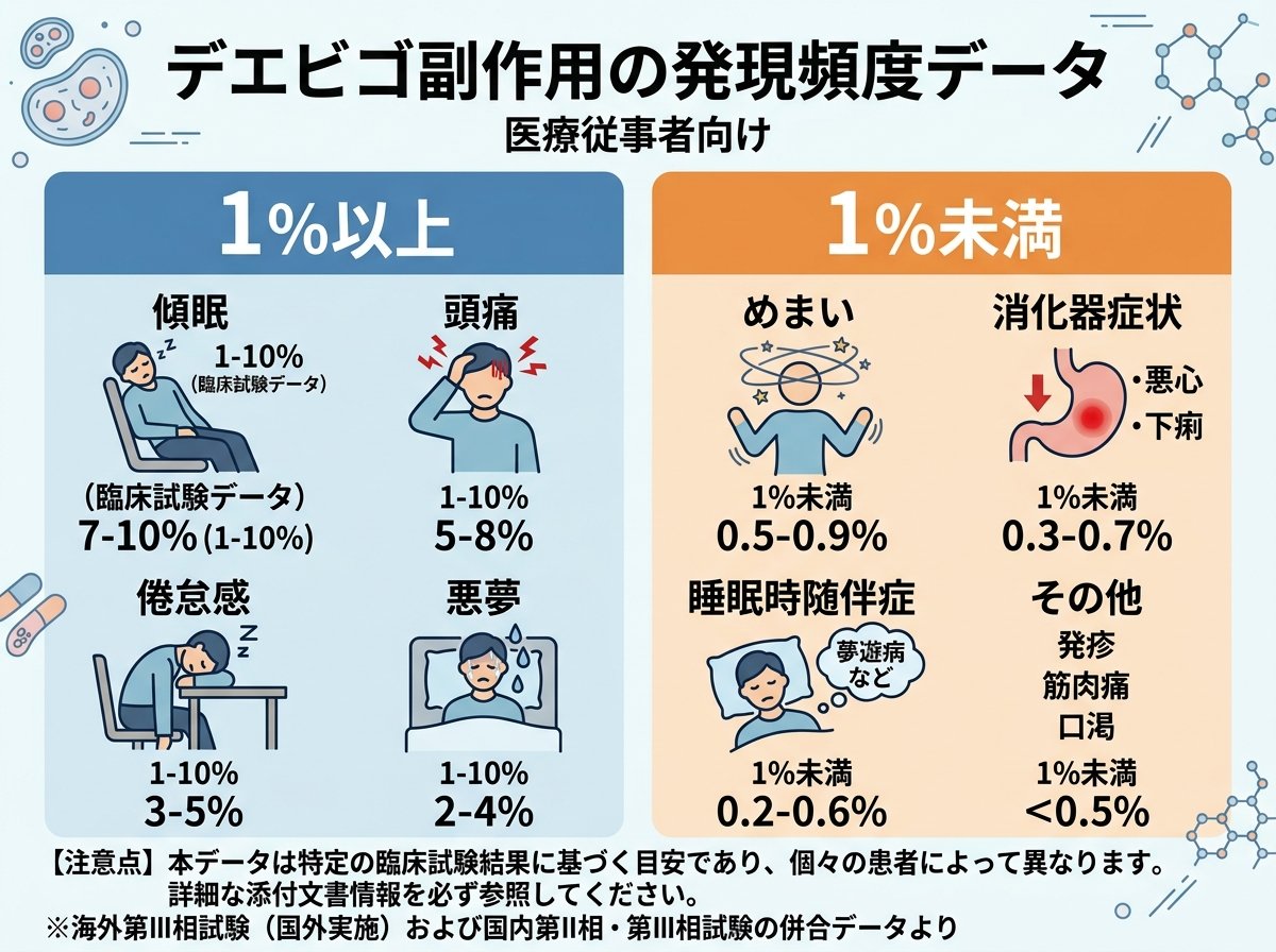 デエビゴ副作用の発現頻度データ