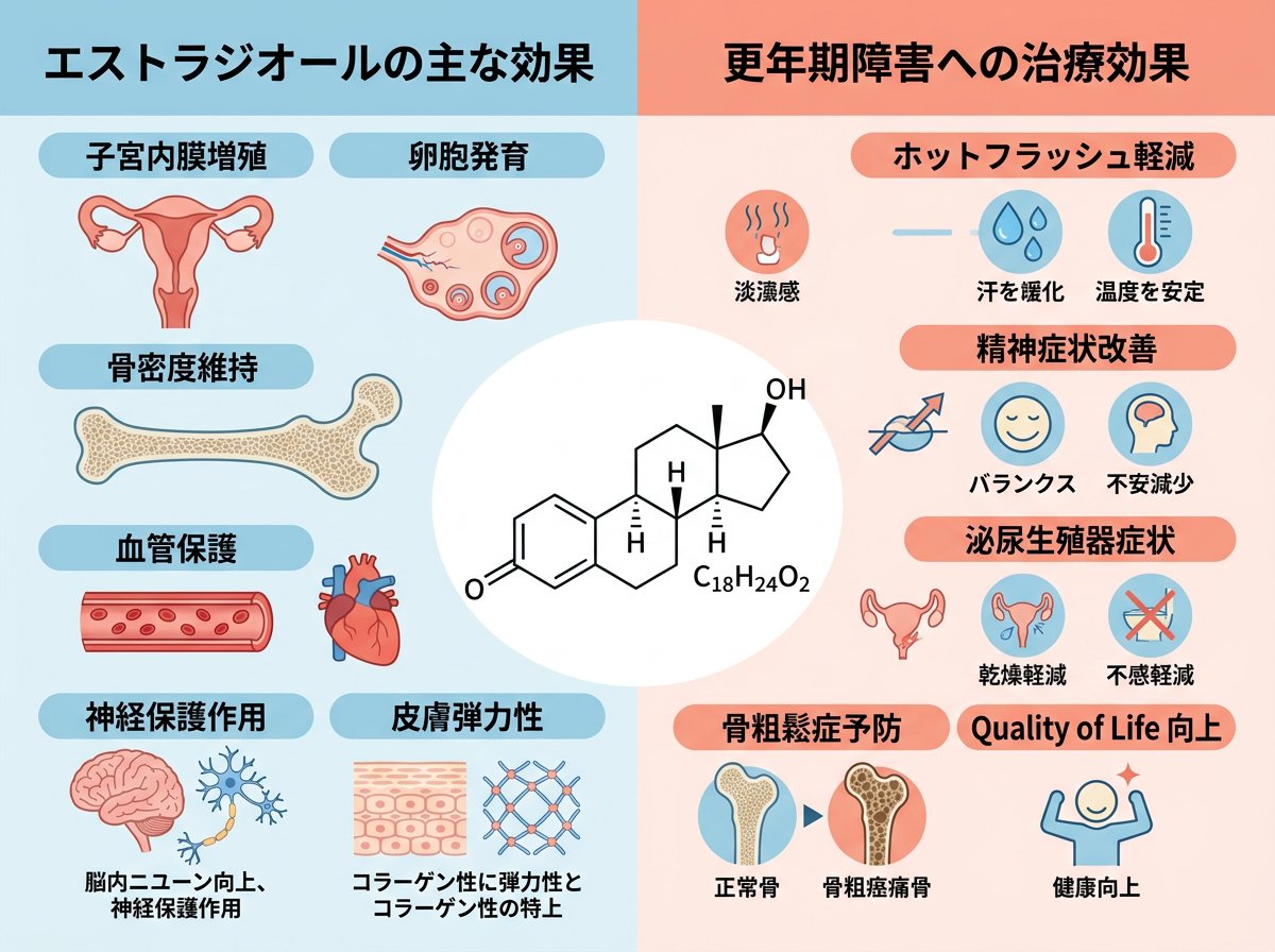エストラジオールの主な効果と更年期障害への治療