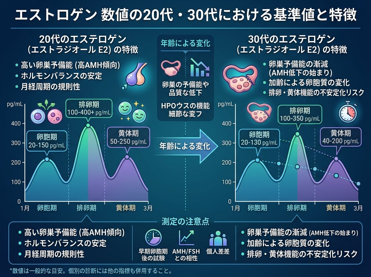 エストロゲン 数値の20代・30代における基準値と特徴