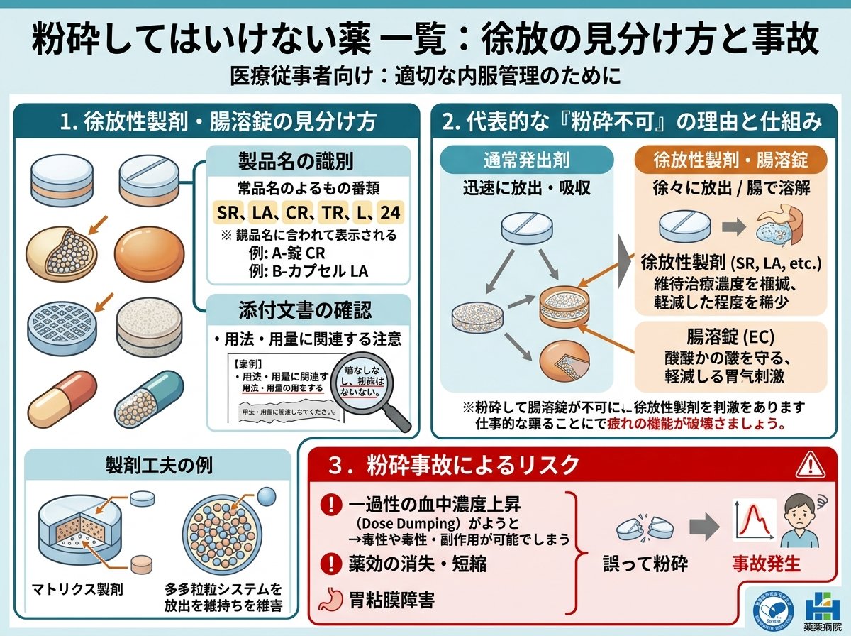 粉砕してはいけない薬 一覧：徐放の見分け方と事故