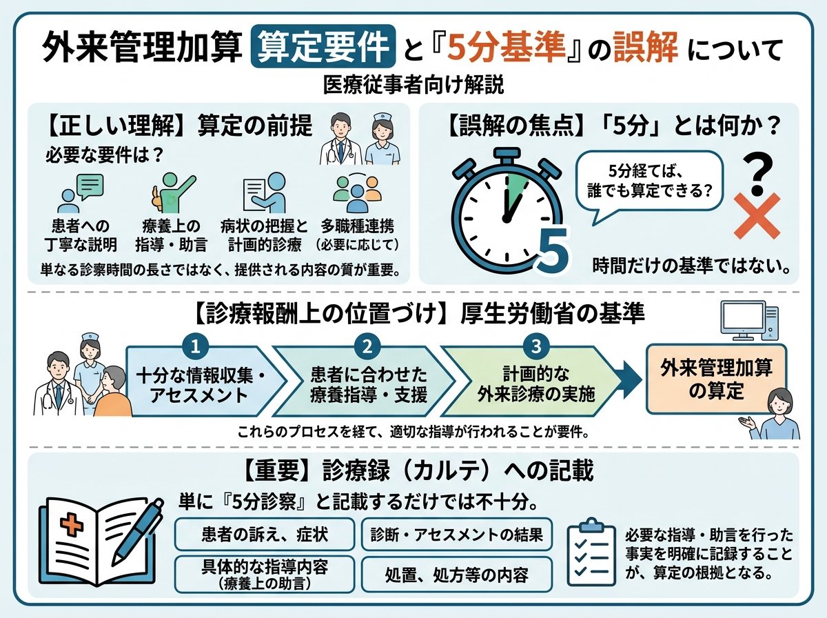 外来管理加算 算定要件 時間 5分基準の誤解