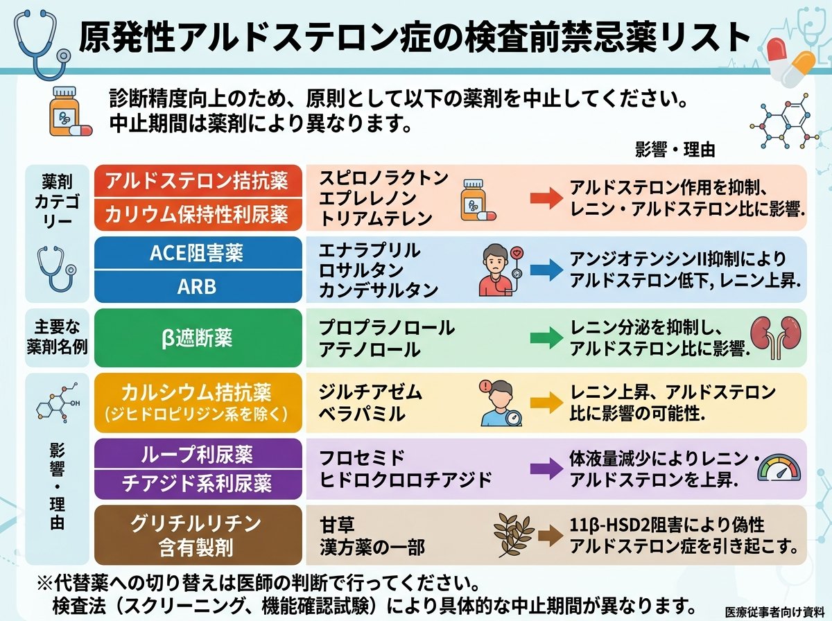 原発性アルドステロン症の検査前禁忌薬リスト