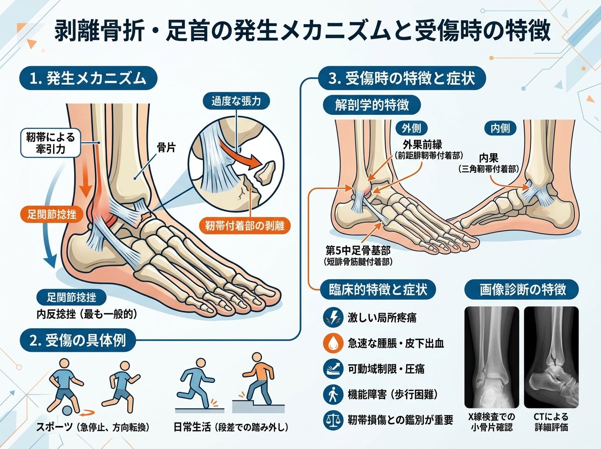 剥離骨折・足首の発生メカニズムと受傷時の特徴