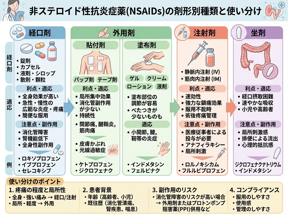 非ステロイド性抗炎症薬の剤形別種類と使い分け
