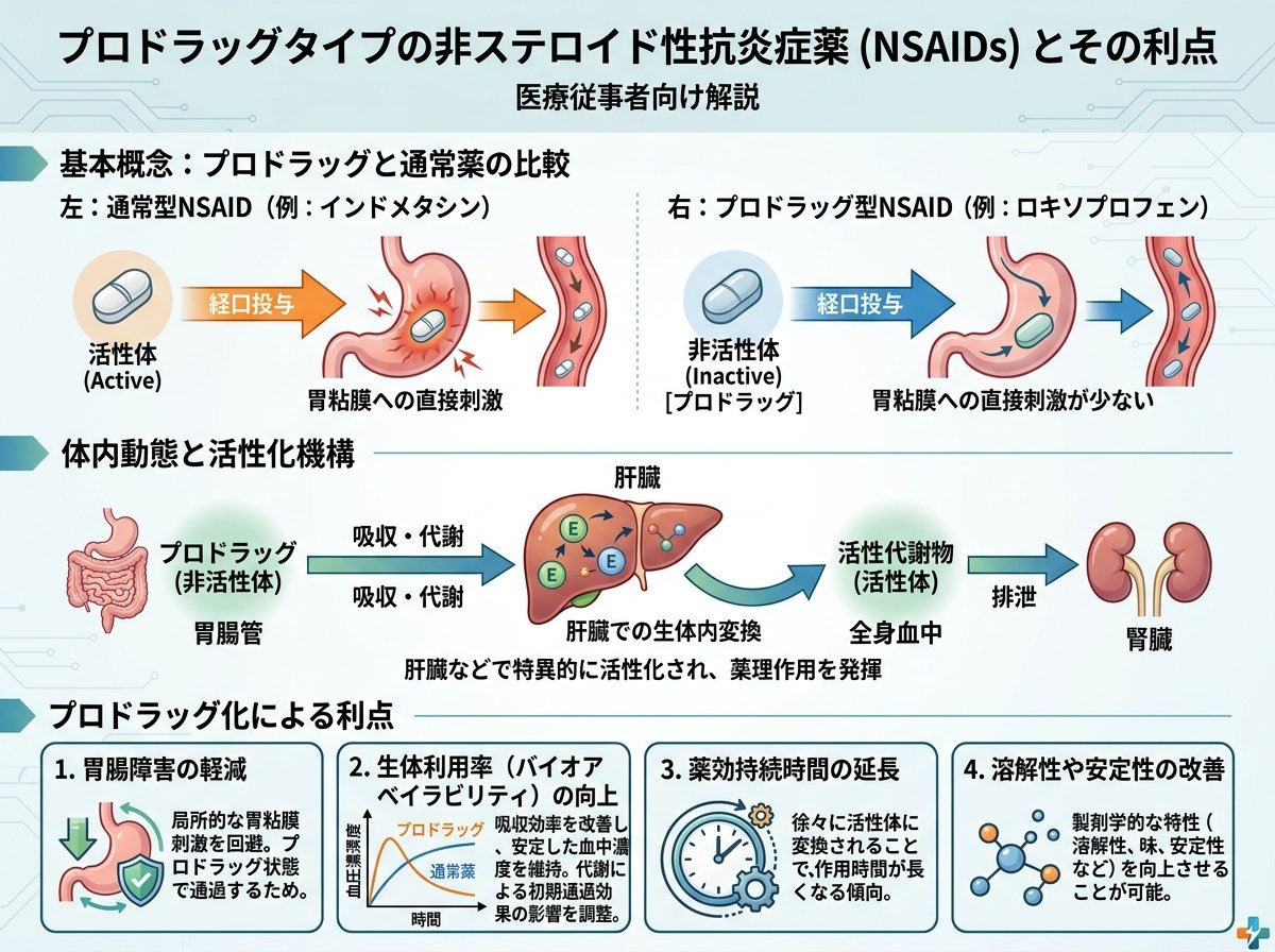 プロドラッグタイプの非ステロイド性抗炎症薬とその利点