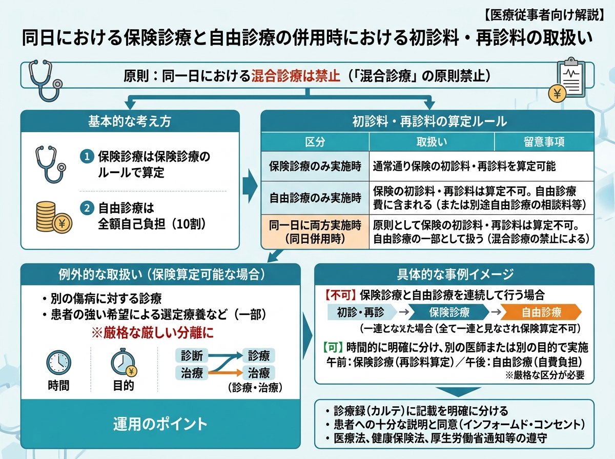 保険診療と自由診療を同日に行う際の初診料・再診料の取扱い