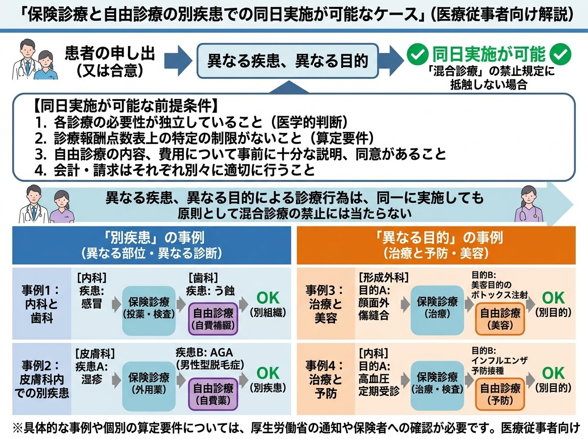 保険診療と自由診療の別疾患での同日実施が可能なケース
