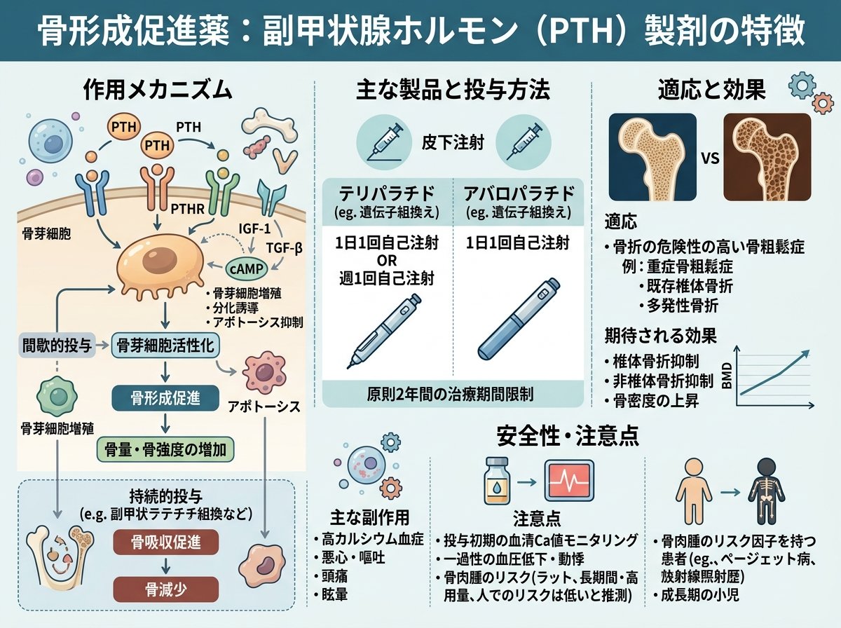 骨形成促進薬の副甲状腺ホルモン製剤の特徴