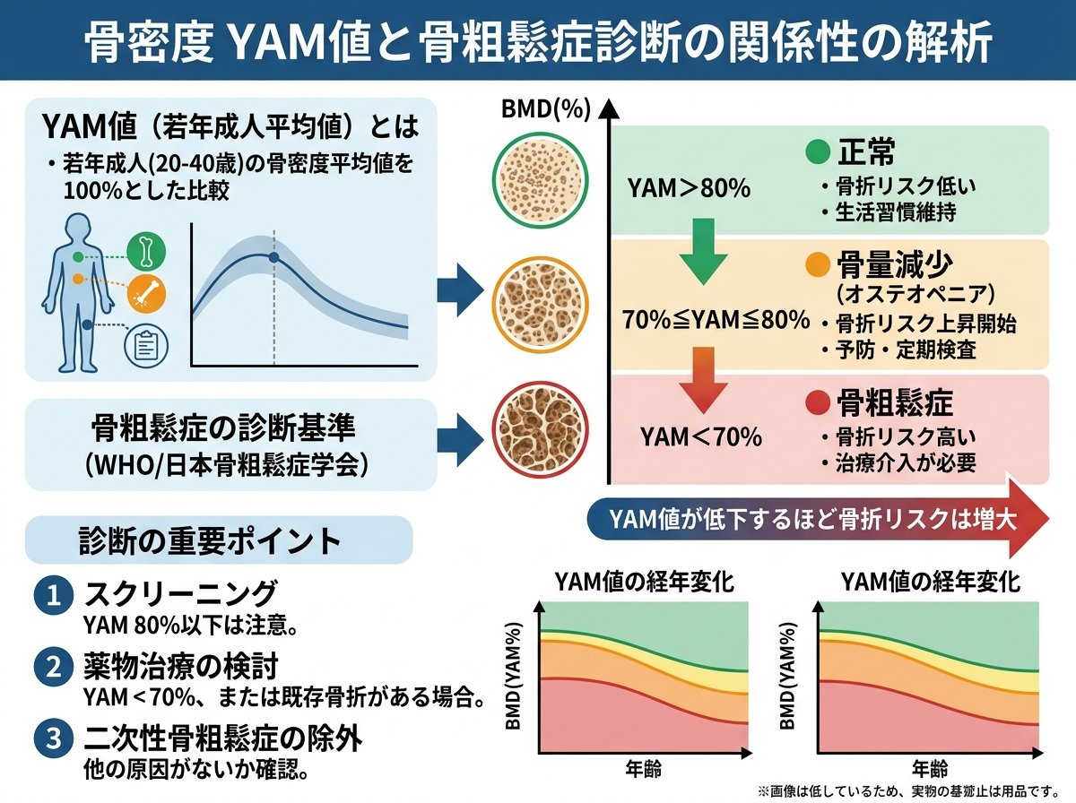 骨密度 YAM値と骨粗鬆症診断の関係性の解析