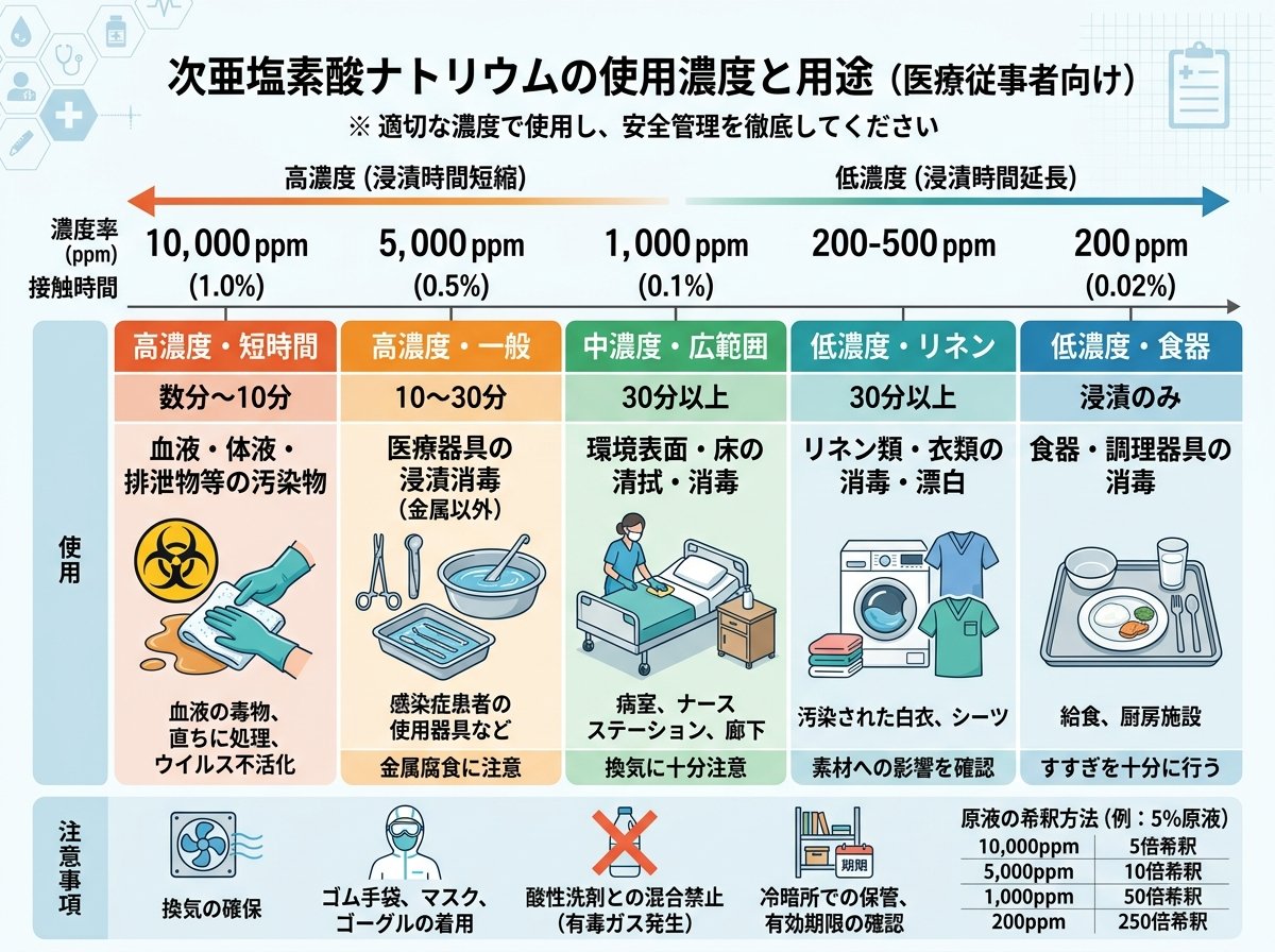 次亜塩素酸ナトリウムの使用濃度と用途