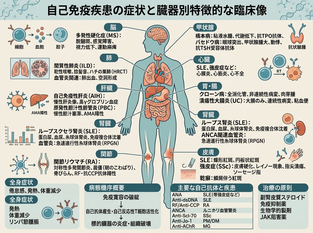 自己免疫疾患の症状と臓器別特徴的な臨床像