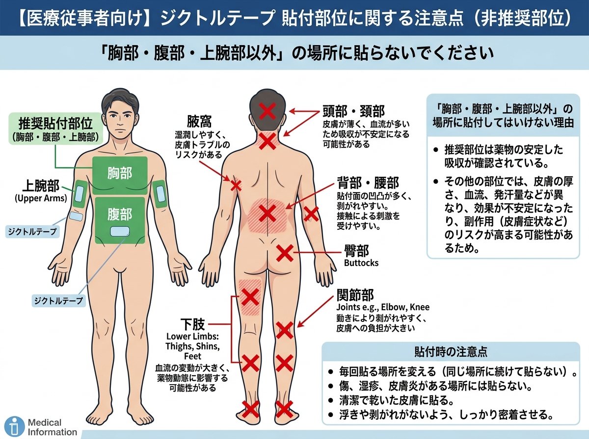 ジクトルテープを貼ってはいけない場所は胸部腹部上腕部以外