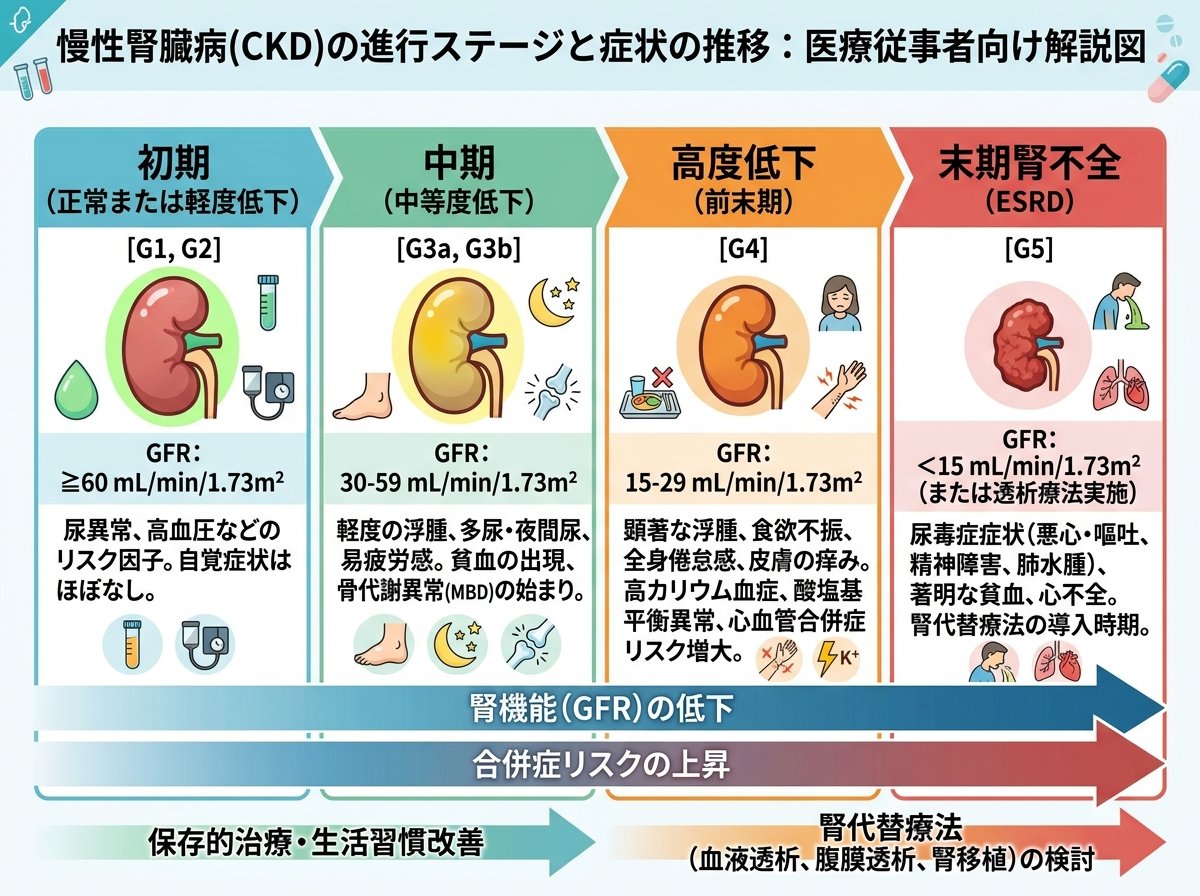 腎不全の初期症状から末期までの進行ステージ