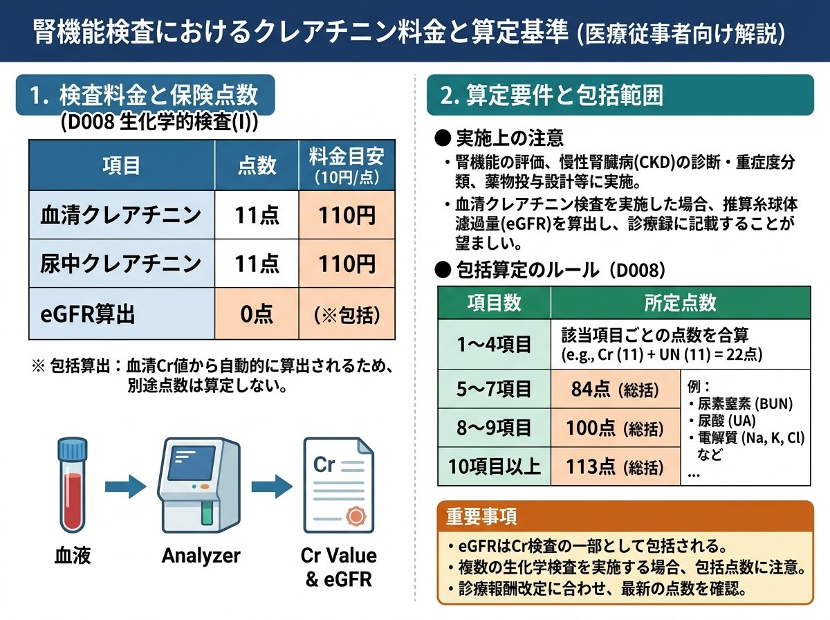 腎機能検査におけるクレアチニン料金と算定基準