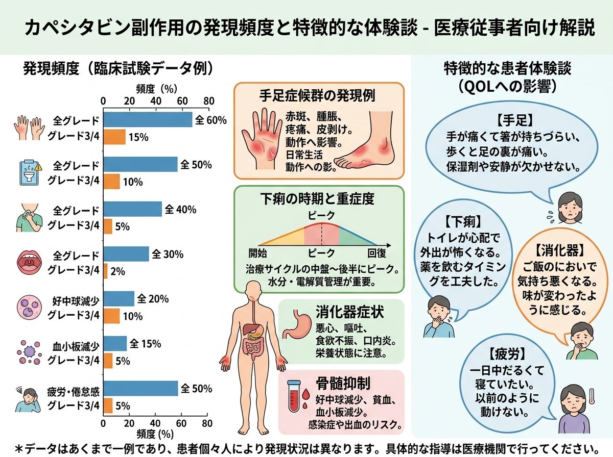 カペシタビン副作用の発現頻度と特徴的な体験談