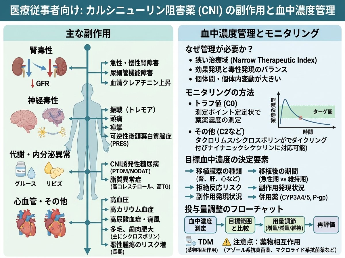 カルシニューリン阻害薬の副作用と血中濃度管理