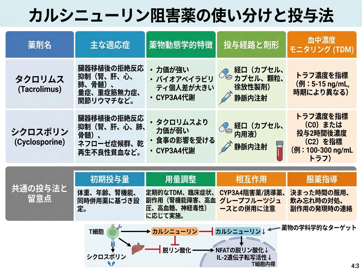 カルシニューリン阻害薬の使い分けと投与法
