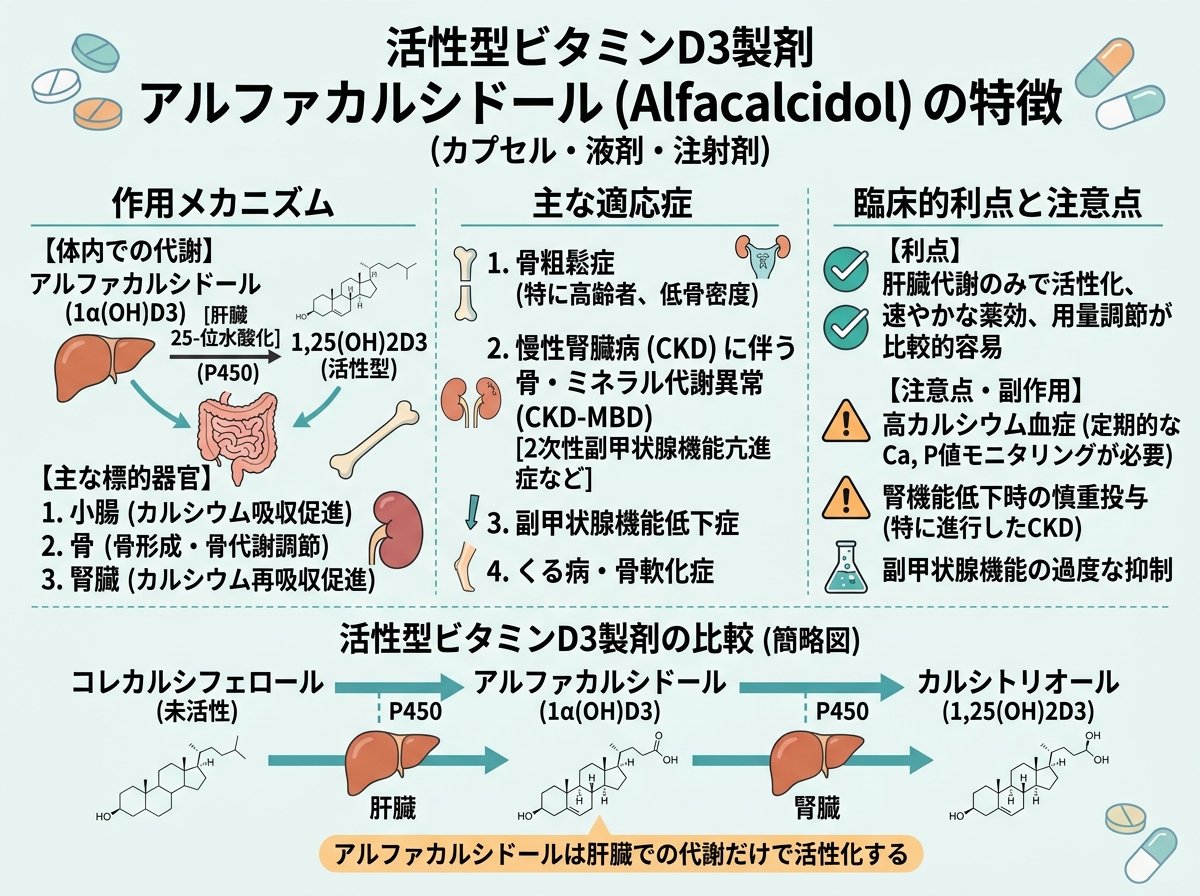 活性型ビタミンD3製剤のアルファカルシドール特徴