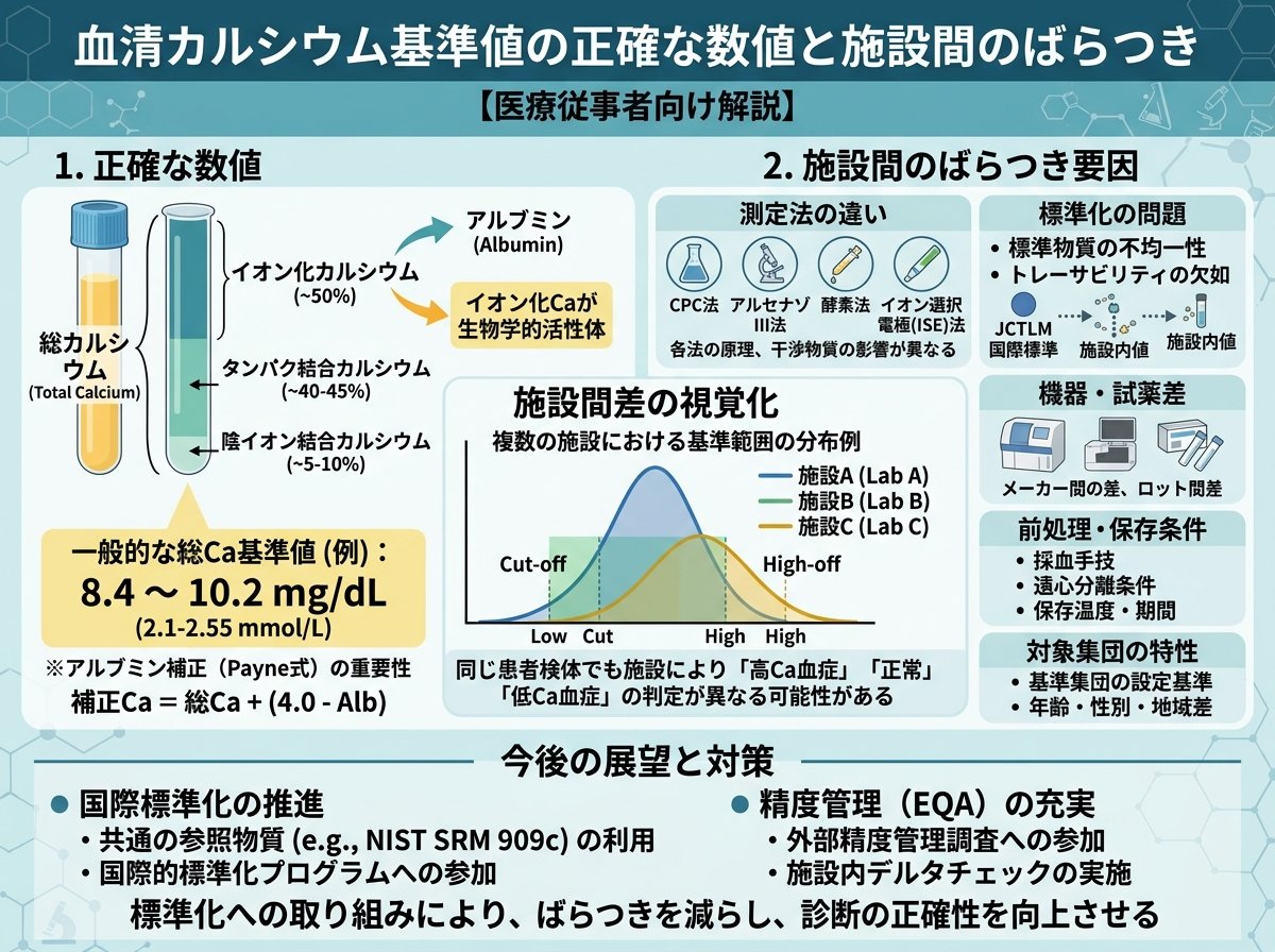 血清カルシウム基準値の正確な数値と施設間のばらつき