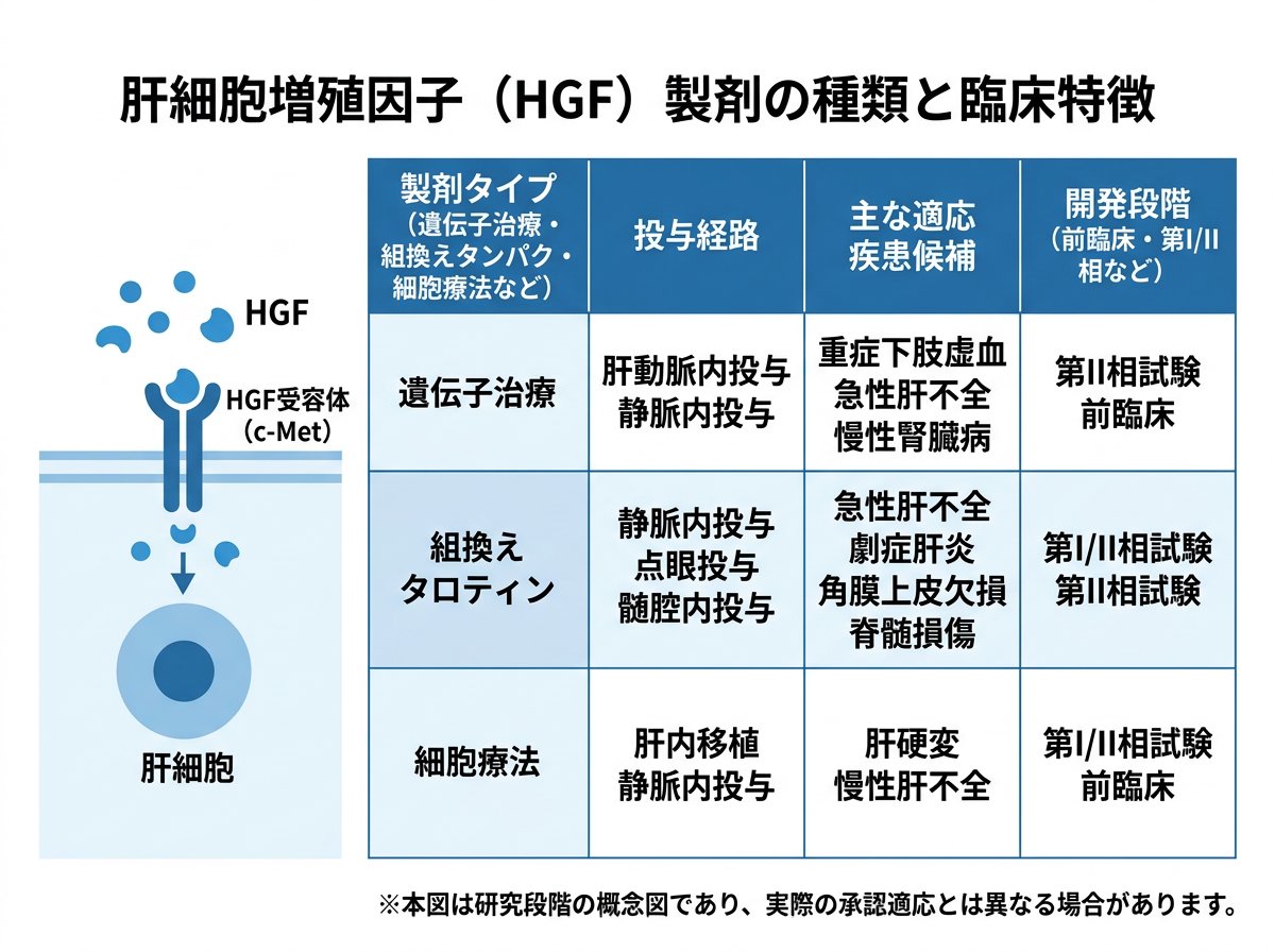 肝細胞増殖因子製剤の種類と臨床特徴