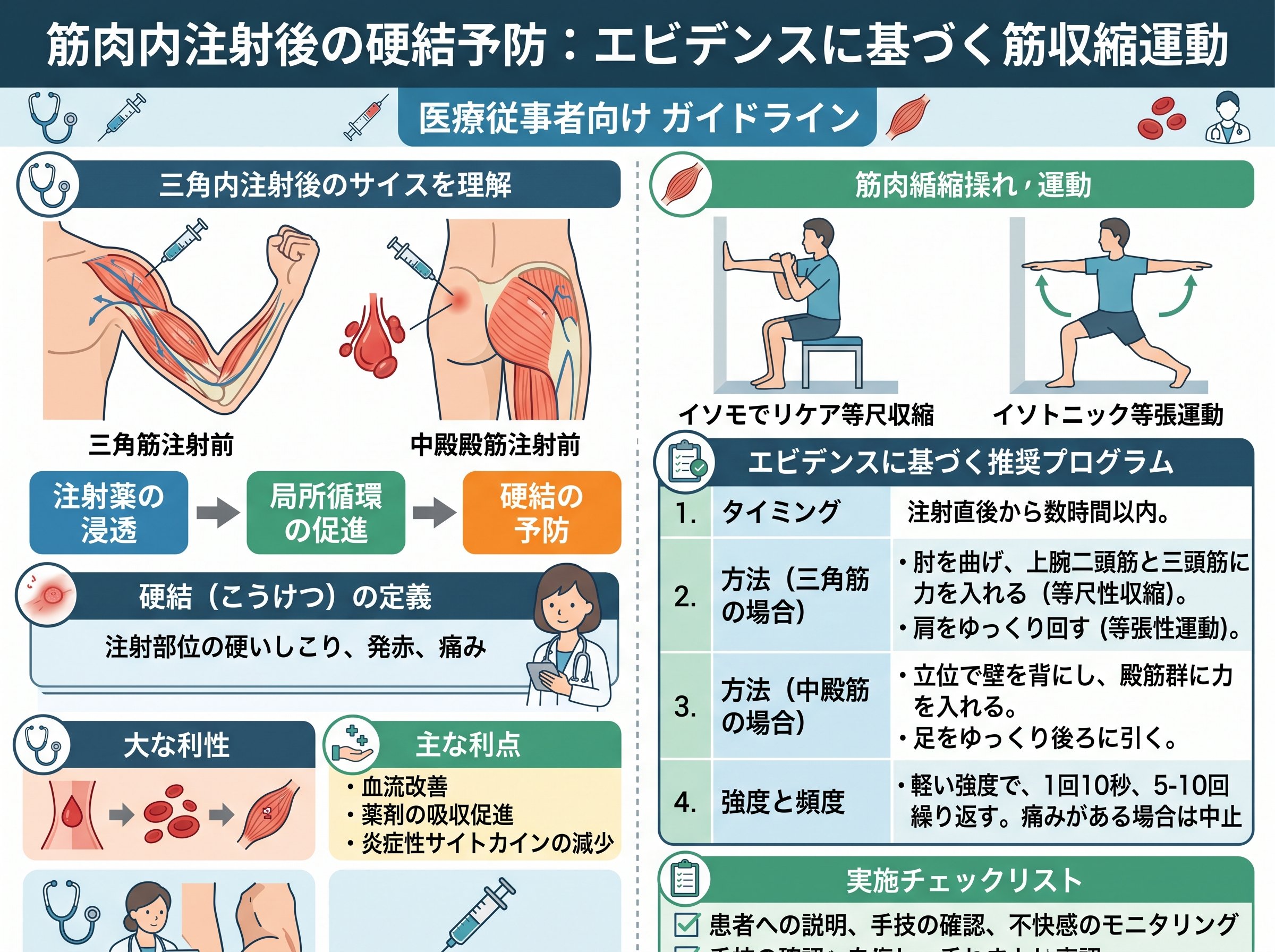 筋肉内注射後の硬結予防:エビデンスに基づく筋収縮運動