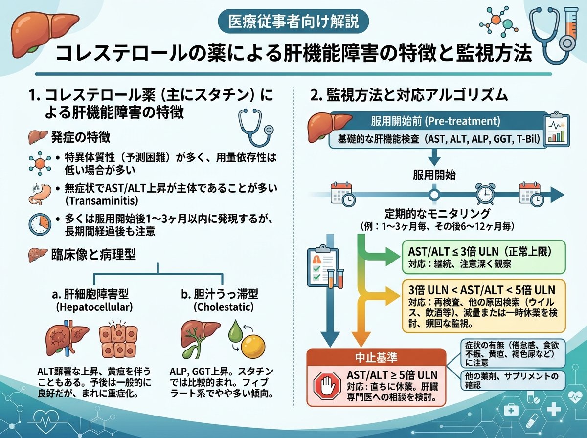 コレステロールの薬による肝機能障害の特徴と監視方法