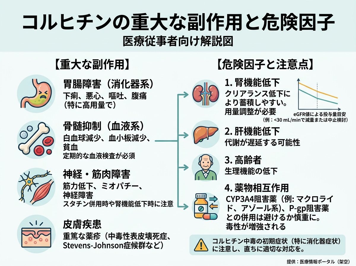 コルヒチンの重大な副作用と危険因子