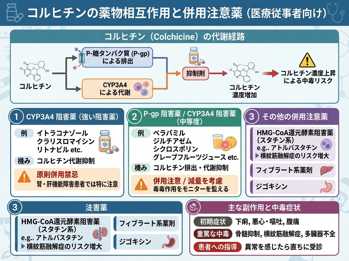 コルヒチンの薬物相互作用と併用注意薬